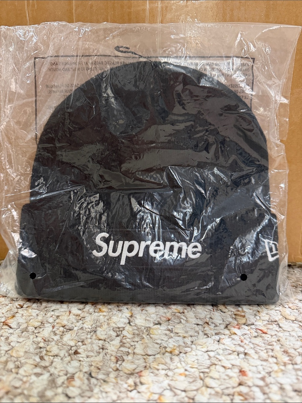 Supreme Black Beanie with White Logo Embroidery